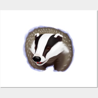 Cute Badger Drawing Posters and Art